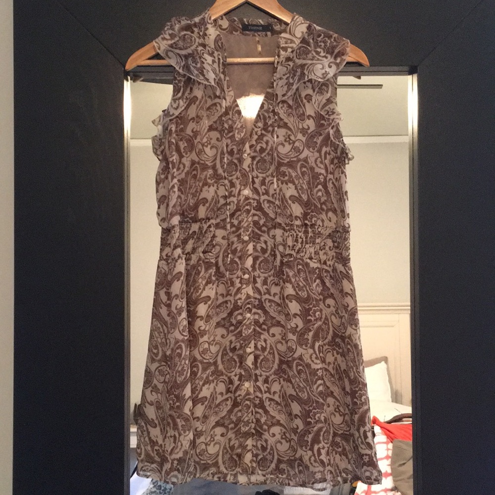 Theme button down tan and brown shift dress